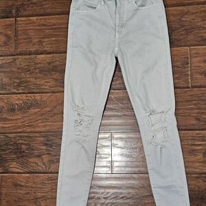 American Eagle Outfitters Gray Distressed Skinny Jeans